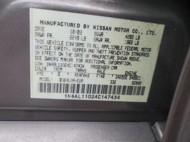 1N4AL11D24C147434 - 2004 NISSAN ALTIMA BASE TAN photo 12