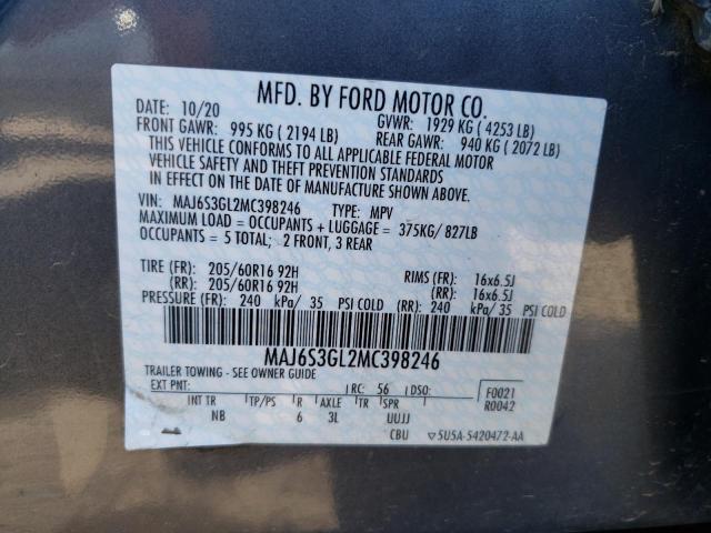 MAJ6S3GL2MC398246 - 2021 FORD ECOSPORT SE GRAY photo 12