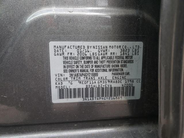 3N1AB7AP4GY216889 - 2016 NISSAN SENTRA S GRAY photo 12