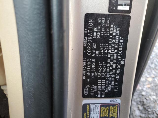 KNDMB5C19F6064587 - 2015 KIA SEDONA LX GOLD photo 13