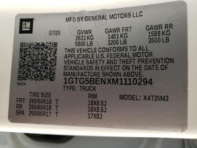 1GTG5BENXM1110294 - 2021 GMC CANYON ELEVATION WHITE photo 12