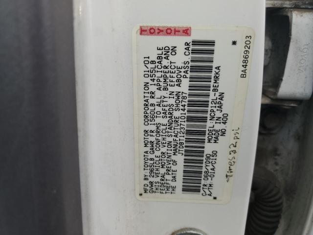 JTDBT123710144787 - 2001 TOYOTA ECHO WHITE photo 12