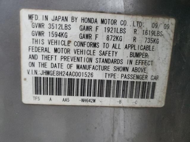 JHMGE8H24AC001526 - 2010 HONDA FIT GRAY photo 12