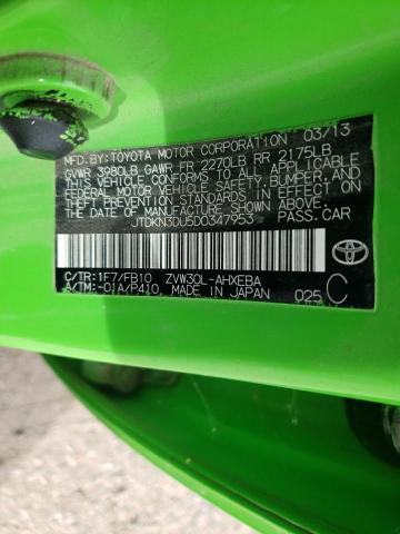 JTDKN3DU5D0347953 - 2013 TOYOTA PRIUS GREEN photo 13