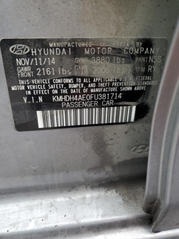 KMHDH4AE0FU381714 - 2015 HYUNDAI ELANTRA SE GRAY photo 12