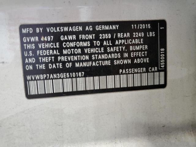 WVWBP7AN3GE510167 - 2016 VOLKSWAGEN CC BASE WHITE photo 12