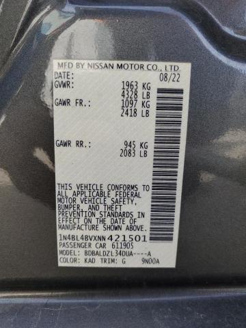 1N4BL4BVXNN421501 - 2022 NISSAN ALTIMA S GRAY photo 12