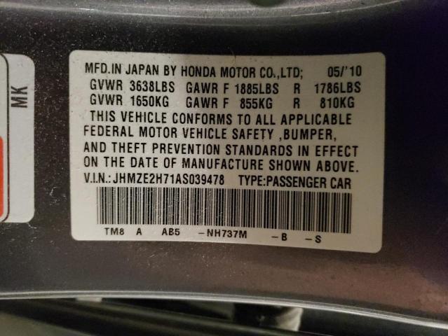 JHMZE2H71AS039478 - 2010 HONDA INSIGHT EX GRAY photo 12