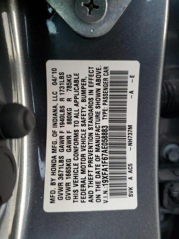19XFA1F67AE058883 - 2010 HONDA CIVIC LX-S رمادي صورة 12