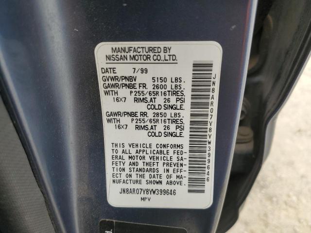 JN8AR07Y8YW399646 - 2000 NISSAN PATHFINDER LE 蓝色 照片 12