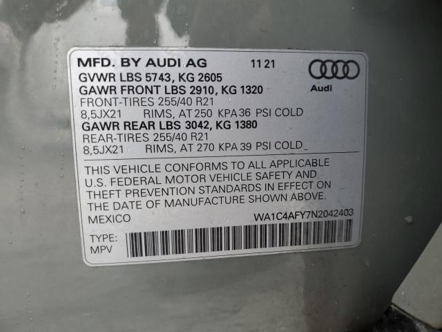 WA1C4AFY7N2042403 - 2022 AUDI SQ5 PRESTIGE GRAY photo 13