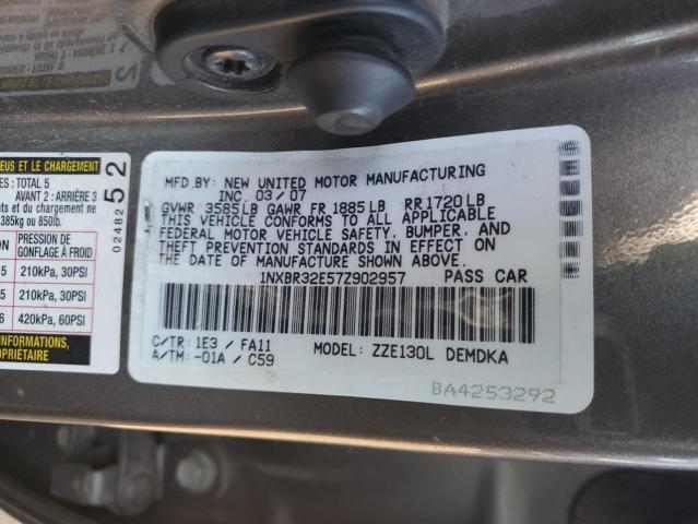 1NXBR32E57Z902957 - 2007 TOYOTA COROLLA CE GRAY photo 12