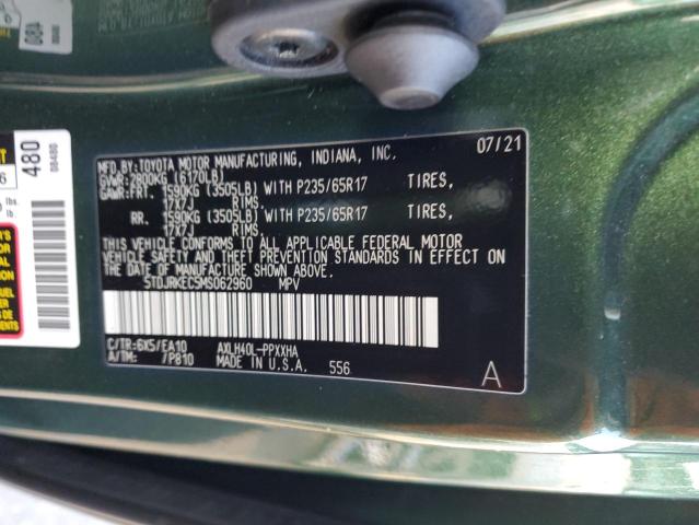 5TDJRKEC5MS062960 - 2021 TOYOTA SIENNA XLE GREEN photo 13