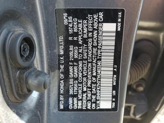 SHHFK7H77HU403340 - 2017 HONDA CIVIC EXL ნაცრისფერი ფოტო 13