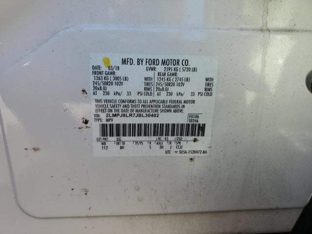 2LMPJ8LR7JBL30402 - 2018 LINCOLN MKX RESERVE Սպիտակ լուսանկար 12