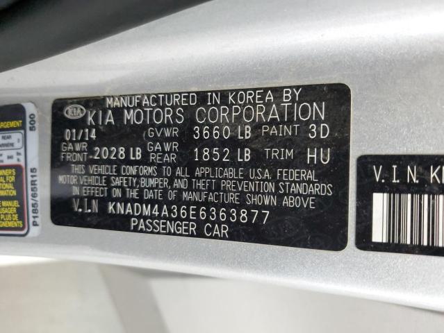 KNADM4A36E6363877 - 2014 KIA RIO LX SILVER photo 13