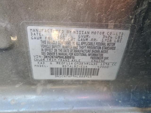 3N1CN7AP9HL888915 - 2017 NISSAN VERSA S GRAY photo 12