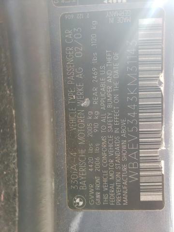 WBAEV53443KM31143 - 2003 BMW 3 SERIES I BLUE photo 11