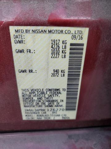 1N4AL3AP9HC126270 - 2017 NISSAN ALTIMA 2.5 RED photo 12