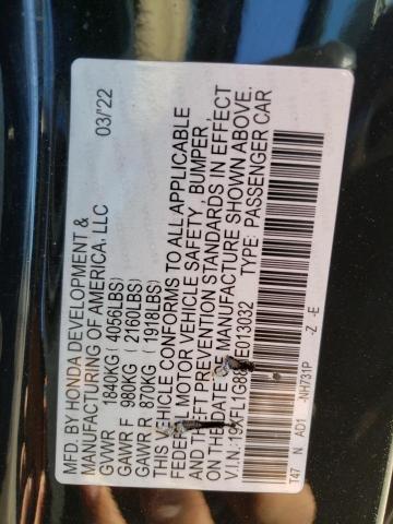 19XFL1G88NE013032 - 2022 HONDA CIVIC SPORT TOURING BLACK photo 12