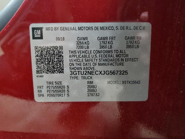 3GTU2NECXJG567325 - 2018 GMC SIERRA K1500 SLT RED photo 12