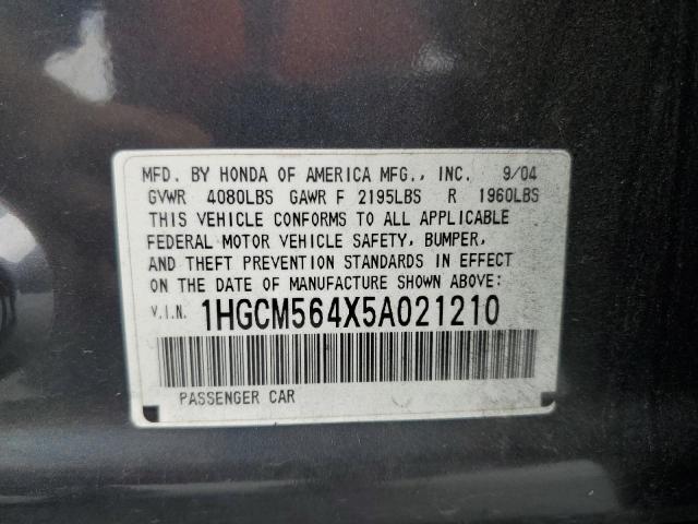 1HGCM564X5A021210 - 2005 HONDA ACCORD LX GRAY photo 12