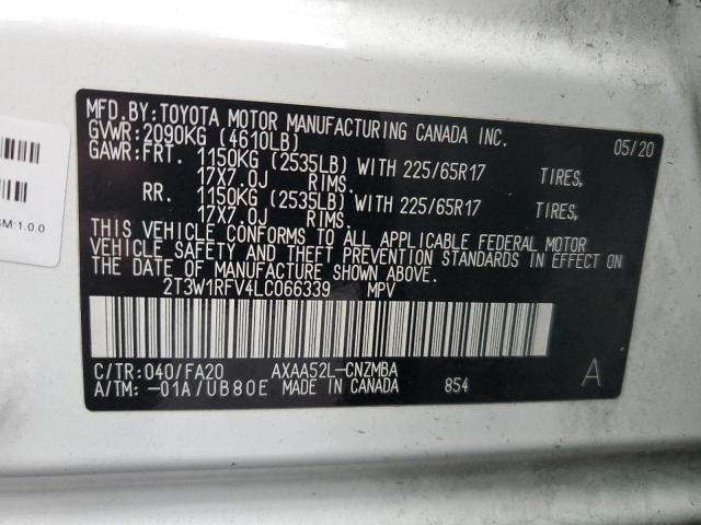 2T3W1RFV4LC066339 - 2020 TOYOTA RAV4 XLE WHITE photo 12