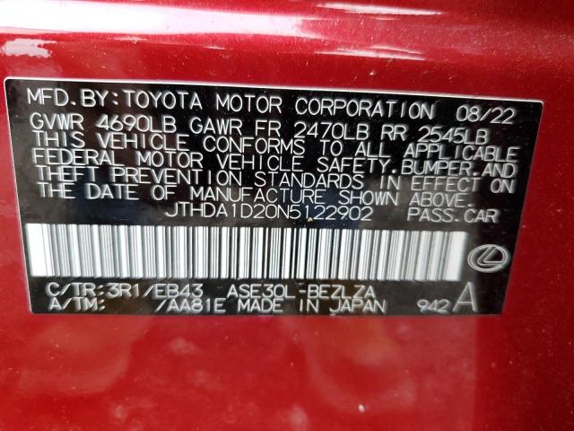 JTHDA1D20N5122902 - 2022 LEXUS IS 300 RED photo 12