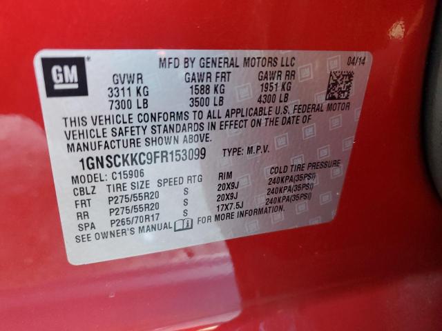 1GNSCKKC9FR153099 - 2015 CHEVROLET SUBURBAN C1500 LTZ RED photo 14