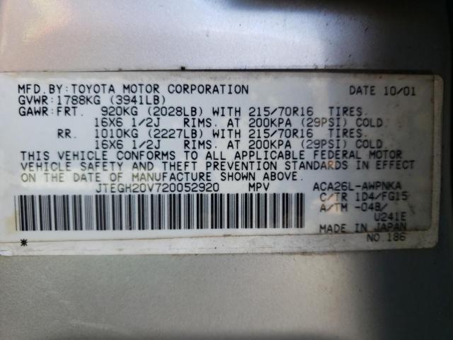 JTEGH20V720052920 - 2002 TOYOTA RAV4 SILVER photo 13