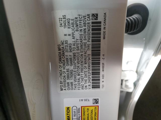 2HGFE2F5XNH579478 - 2022 HONDA CIVIC SPORT 白色 照片 12