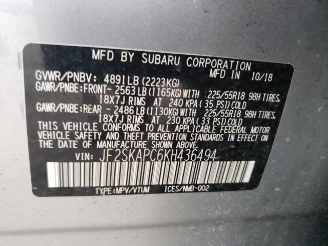 JF2SKAPC6KH436494 - 2019 SUBARU FORESTER SPORT SILVER photo 13