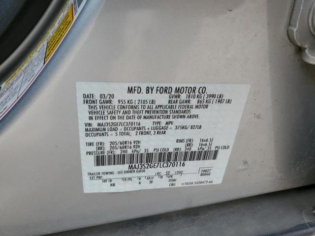 MAJ3S2GE7LC370116 - 2020 FORD ECOSPORT SE SILVER photo 12