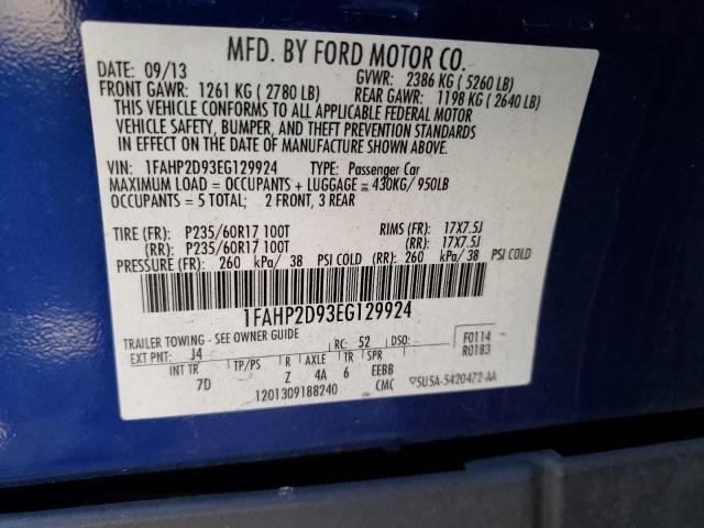 1FAHP2D93EG129924 - 2014 FORD TAURUS SE BLUE photo 12