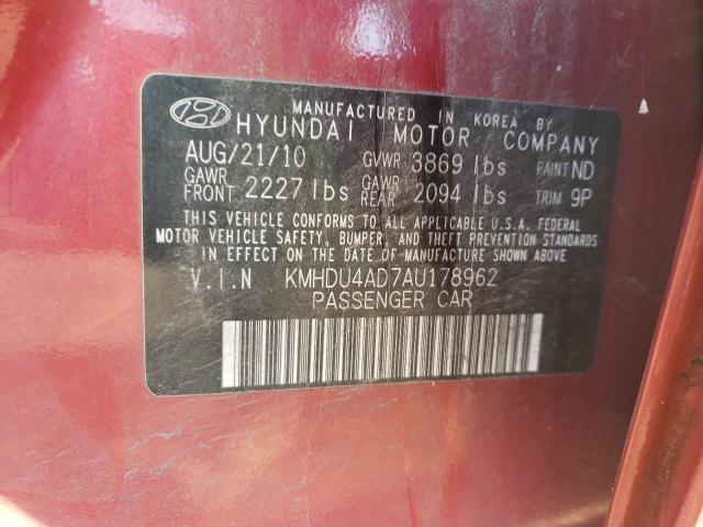 KMHDU4AD7AU178962 - 2010 HYUNDAI ELANTRA BLUE RED photo 13