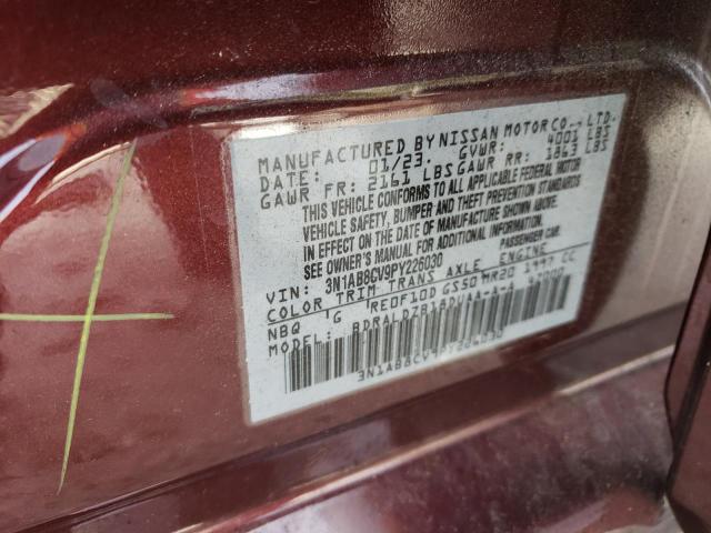 3N1AB8CV9PY226030 - 2023 NISSAN SENTRA SV BURGUNDY photo 12