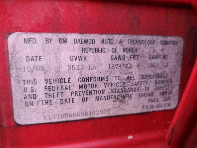 KL1TD56E69B402597 - 2009 CHEVROLET AVEO LS Czerwony zdjęcie 13