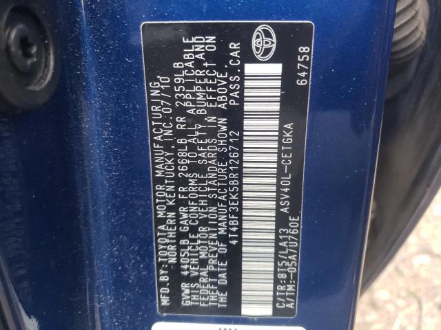 4T4BF3EK5BR126712 - 2011 TOYOTA CAMRY BASE BLUE photo 12