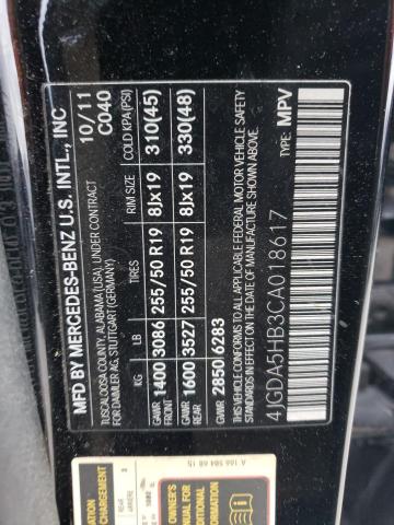 4JGDA5HB3CA018617 - 2012 MERCEDES-BENZ ML 350 4MATIC BLACK photo 13