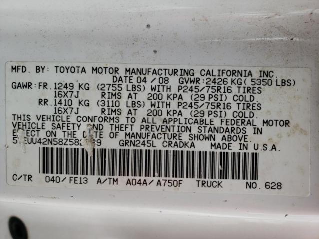 5TEUU42N58Z582789 - 2008 TOYOTA TACOMA ACCESS CAB 白色 照片 12