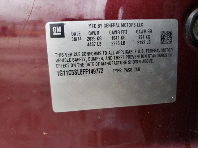 1G11C5SL8FF149772 - 2015 CHEVROLET MALIBU 1LT BURGUNDY photo 12