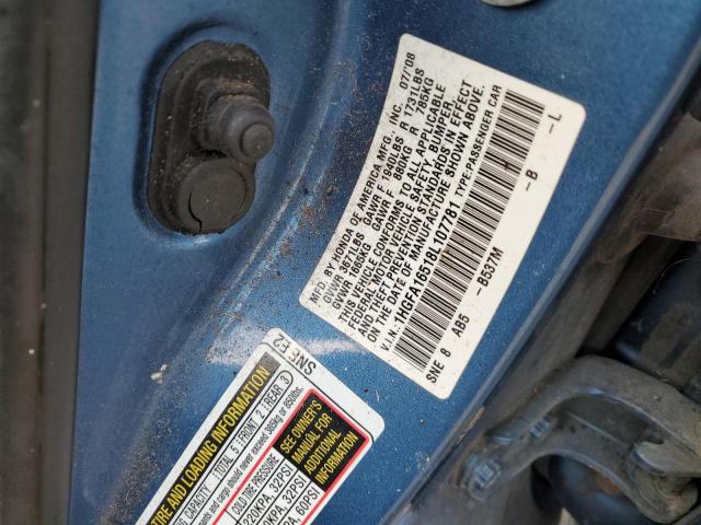 1HGFA16518L107781 - 2008 HONDA CIVIC LX BLUE photo 12