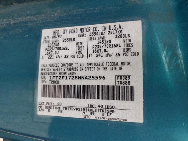 1FTZF1728WNA25596 - 1998 FORD F150 BLUE photo 12