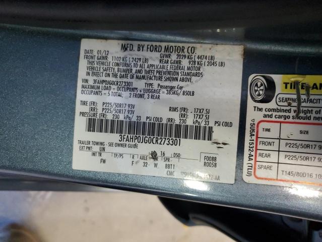 3FAHP0JG0CR273301 - 2012 FORD FUSION SEL BLUE photo 13