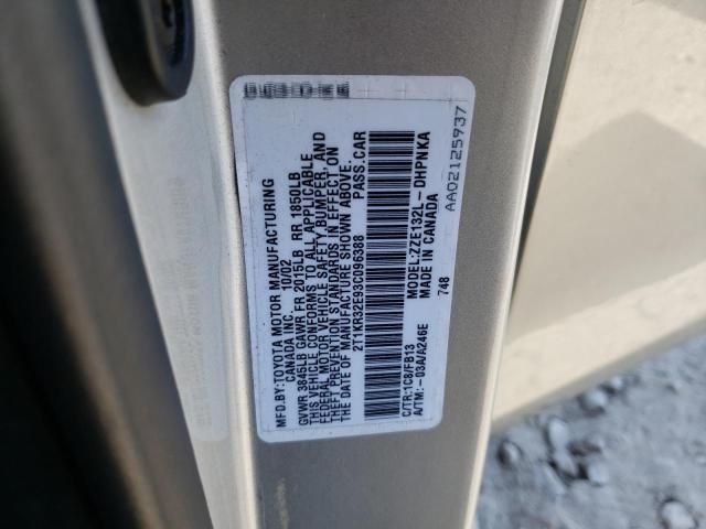 2T1KR32E93C096388 - 2003 TOYOTA COROLLA MA XR SILVER photo 12