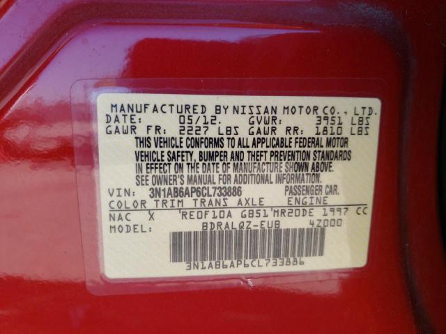 3N1AB6AP6CL733886 - 2012 NISSAN SENTRA 2.0 MAROON photo 12