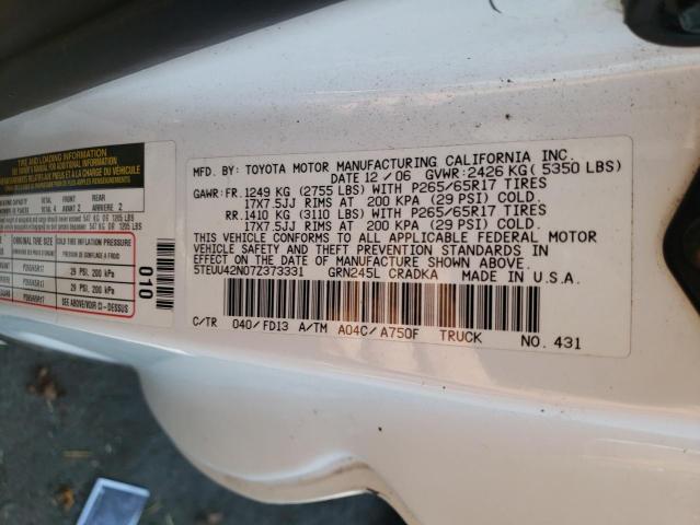 5TEUU42N07Z373331 - 2007 TOYOTA TACOMA ACCESS CAB Ақ фото 12