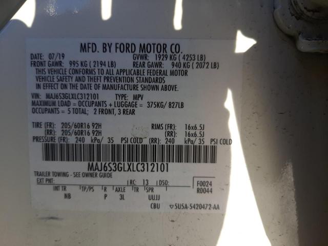 MAJ6S3GLXLC312101 - 2020 FORD ECOSPORT SE Սպիտակ լուսանկար 13