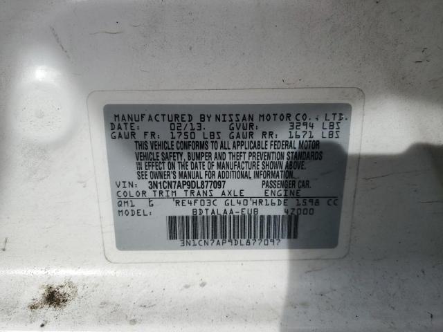 3N1CN7AP9DL877097 - 2013 NISSAN VERSA S WHITE photo 12