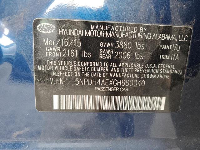 5NPDH4AEXGH660040 - 2016 HYUNDAI ELANTRA SE BLUE photo 12